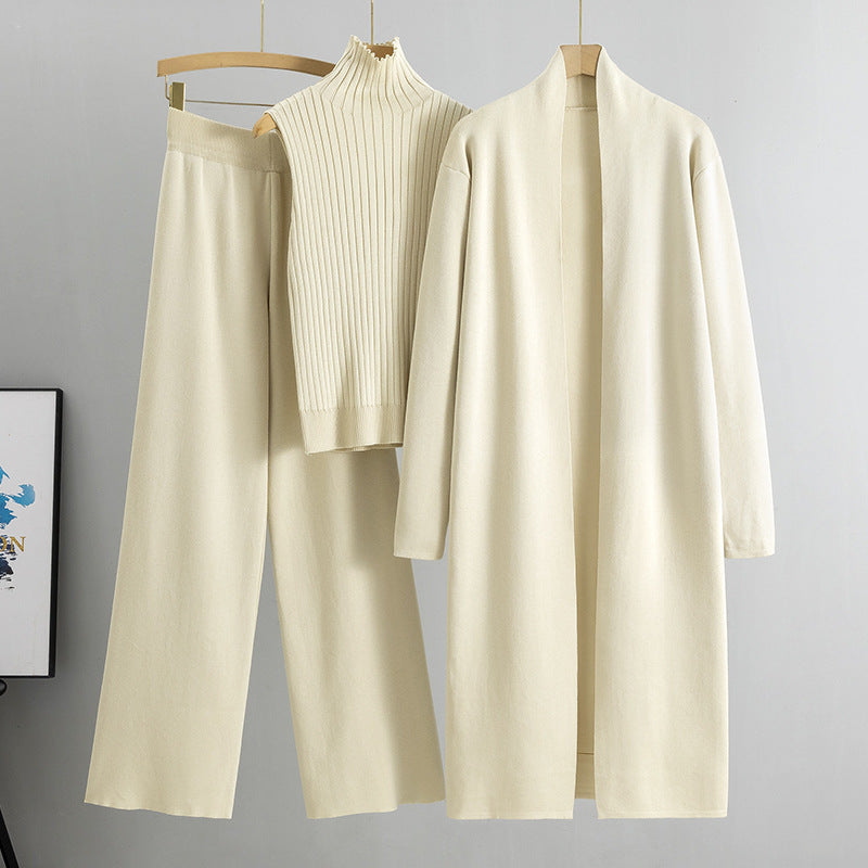 Ensemble 3 Pièces– Gilet Sans Manches, Long Cardigan et Pantalon Large