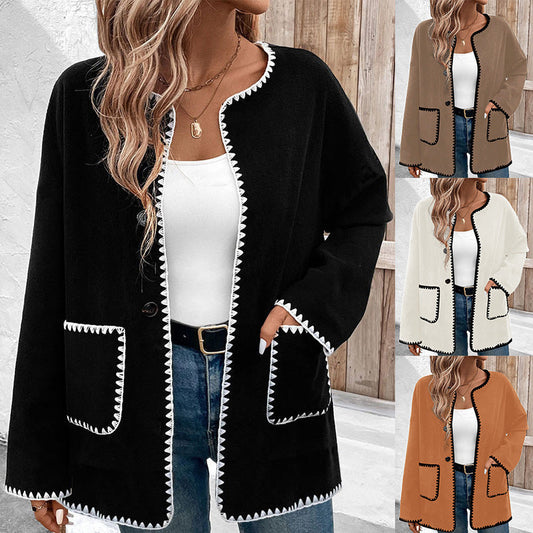 Manteau Bicolore Longue Manche avec Poches
